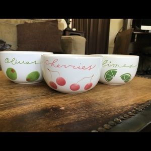 Set of 3 condiment bowls:  cherry, lime, olive